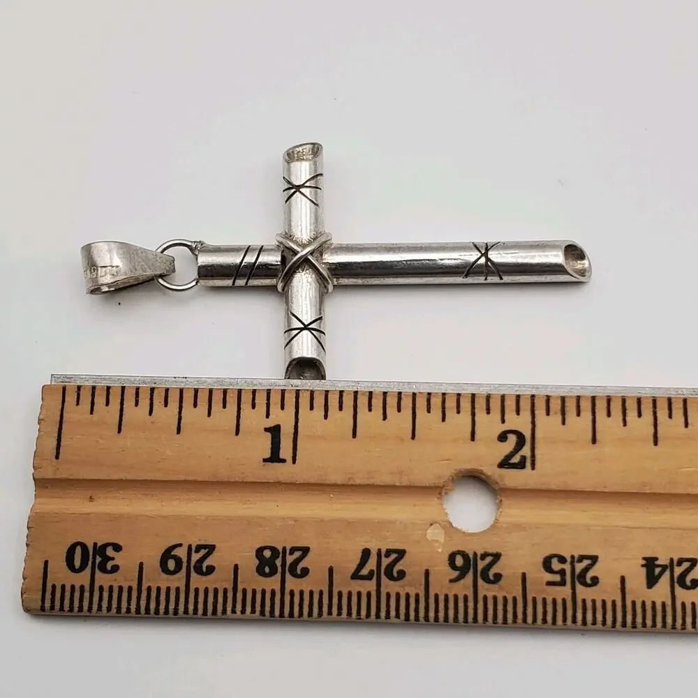 Vintage Taxco Sterling Silver Starburst Cross Pendant 2